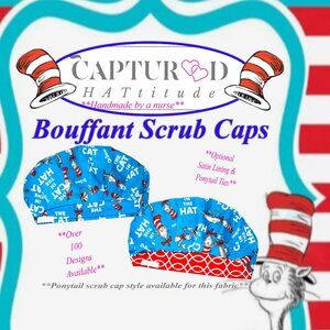 Womens Dr. Seuss Inspired Cat In The Hat Bouffant Scrub Cap